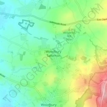 Mapa topográfico Woodbury Salterton, altitud, relieve