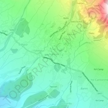 Mapa topográfico Sidhbari, altitud, relieve