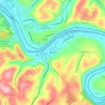 Mapa topográfico Boston, altitud, relieve