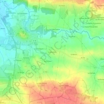 Mapa topográfico La Blunière, altitud, relieve