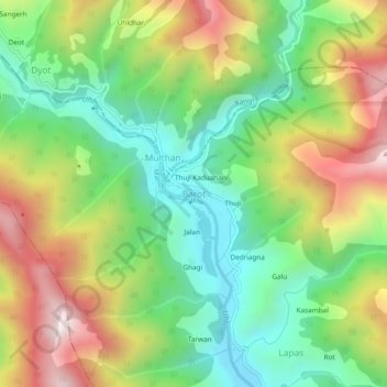 Mapa topográfico Barot, altitud, relieve