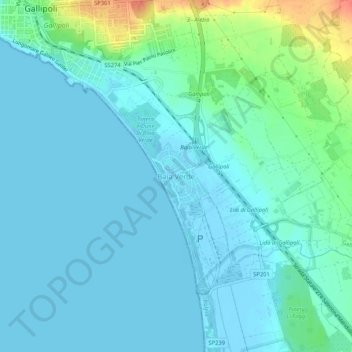 Mapa topográfico Baia Verde, altitud, relieve