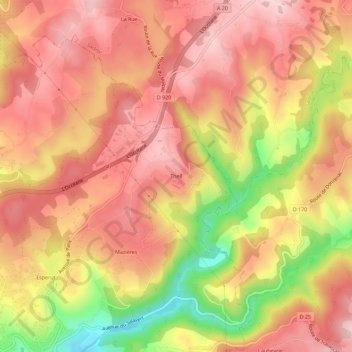 Mapa topográfico Theil, altitud, relieve