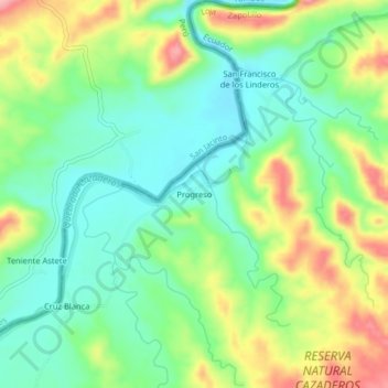 Mapa topográfico Progreso, altitud, relieve