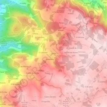 Mapa topográfico Carnes, altitud, relieve