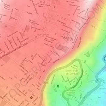 Mapa topográfico AMORCITA, altitud, relieve