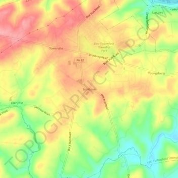 Mapa topográfico Ercildoun, altitud, relieve