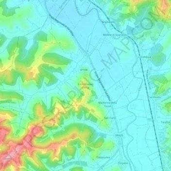 Mapa topográfico Castelnuovo d'Elsa, altitud, relieve