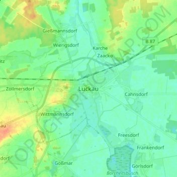 Mapa topográfico Luckau, altitud, relieve
