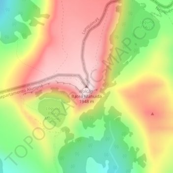 Mapa topográfico Volcán Batea Mahuida, altitud, relieve