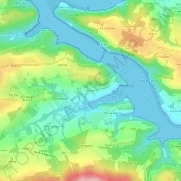 Mapa topográfico Kerfanc, altitud, relieve