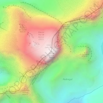 Mapa topográfico Pan de Azucar, altitud, relieve