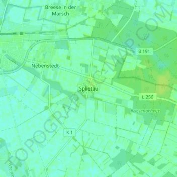 Mapa topográfico Splietau, altitud, relieve