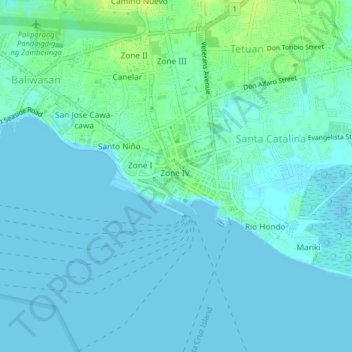 Mapa topográfico Zone IV, altitud, relieve