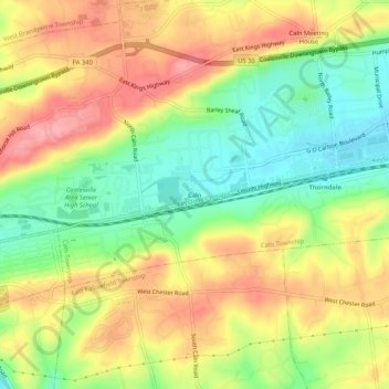 Mapa topográfico Caln, altitud, relieve