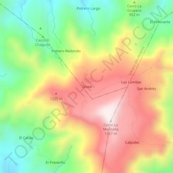 Mapa topográfico Ocote, altitud, relieve