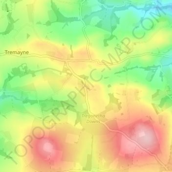 Mapa topográfico Tregonetha, altitud, relieve