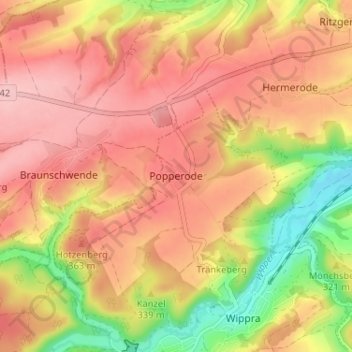 Mapa topográfico Popperode, altitud, relieve