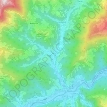 Mapa topográfico Volča, altitud, relieve