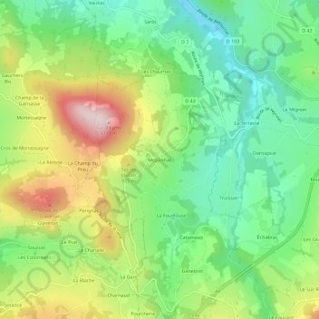 Mapa topográfico Messinhac, altitud, relieve