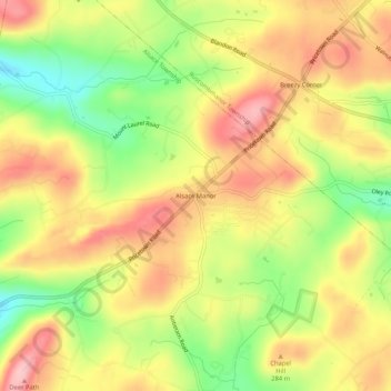 Mapa topográfico Alsace Manor, altitud, relieve