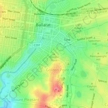 Mapa topográfico Golden Point, altitud, relieve