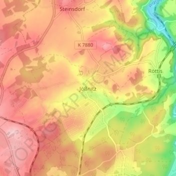 Mapa topográfico Jößnitz, altitud, relieve