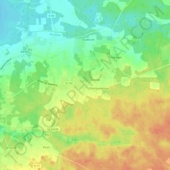 Mapa topográfico Gadou, altitud, relieve