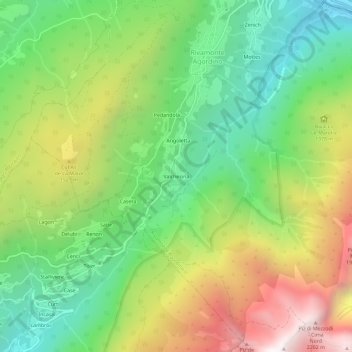 Mapa topográfico Valchesina, altitud, relieve