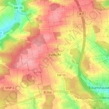 Mapa topográfico Vasbühl, altitud, relieve