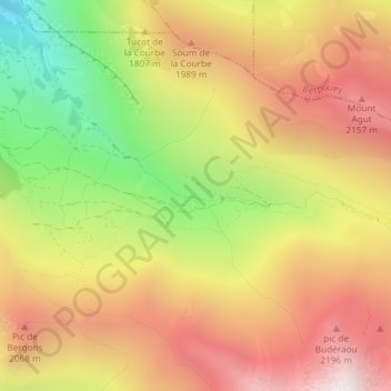 Mapa topográfico Buderaous, altitud, relieve