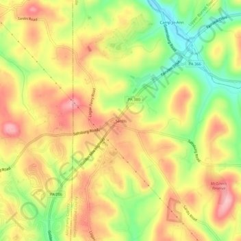 Mapa topográfico Sardis, altitud, relieve