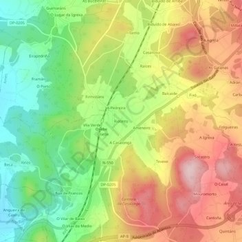 Mapa topográfico Riotinto, altitud, relieve