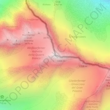 Mapa topográfico Hochfeiler, altitud, relieve