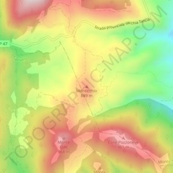 Mapa topográfico Monticchio, altitud, relieve