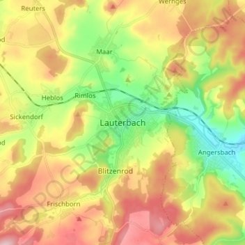 Mapa topográfico Lauterbach (Hessen), altitud, relieve