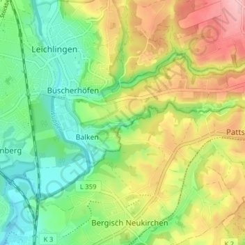 Mapa topográfico Wietsche, altitud, relieve