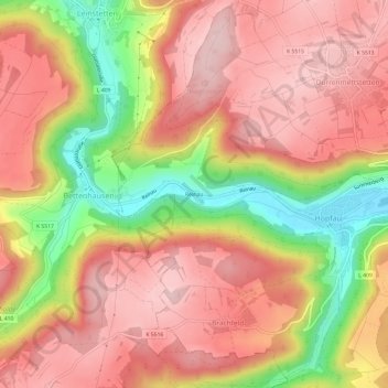 Mapa topográfico Reinau, altitud, relieve