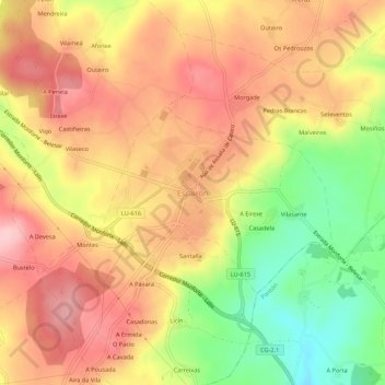 Mapa topográfico Escairón, altitud, relieve