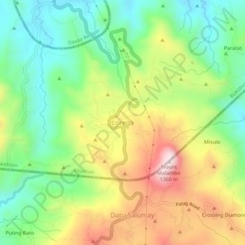 Mapa topográfico Lorega, altitud, relieve