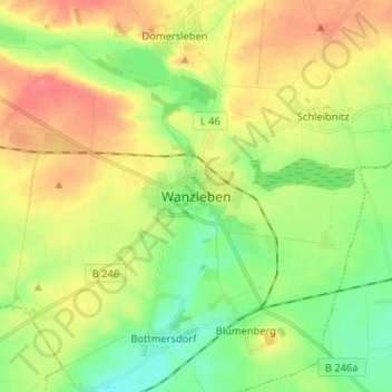 Mapa topográfico Wanzleben, altitud, relieve