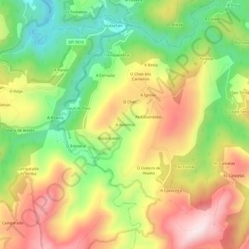 Mapa topográfico A Azoreira, altitud, relieve