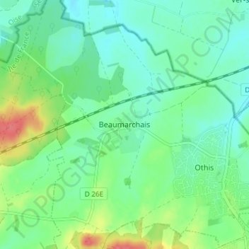 Mapa topográfico Beaumarchais, altitud, relieve