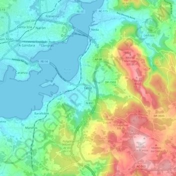 Mapa topográfico Fene, altitud, relieve