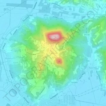 Mapa topográfico Calaone, altitud, relieve
