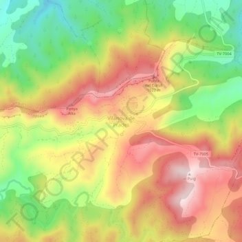 Mapa topográfico Vilanova de Prades, altitud, relieve