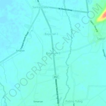 Mapa topográfico Bayanan II, altitud, relieve