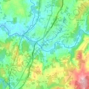 Mapa topográfico Sigüeiro, altitud, relieve