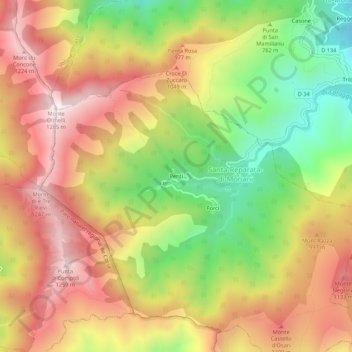Mapa topográfico Penti, altitud, relieve