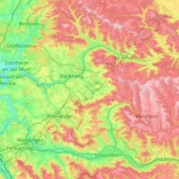 Mapa topográfico Weissach im Tal, altitud, relieve